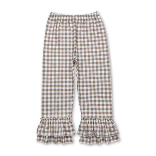 Brown Gingham Ruffle Pants