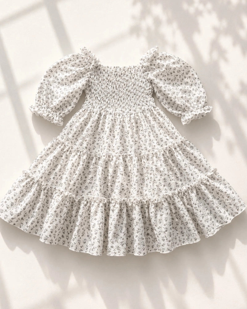 Fawn Floral Smocked Ruffle Dress