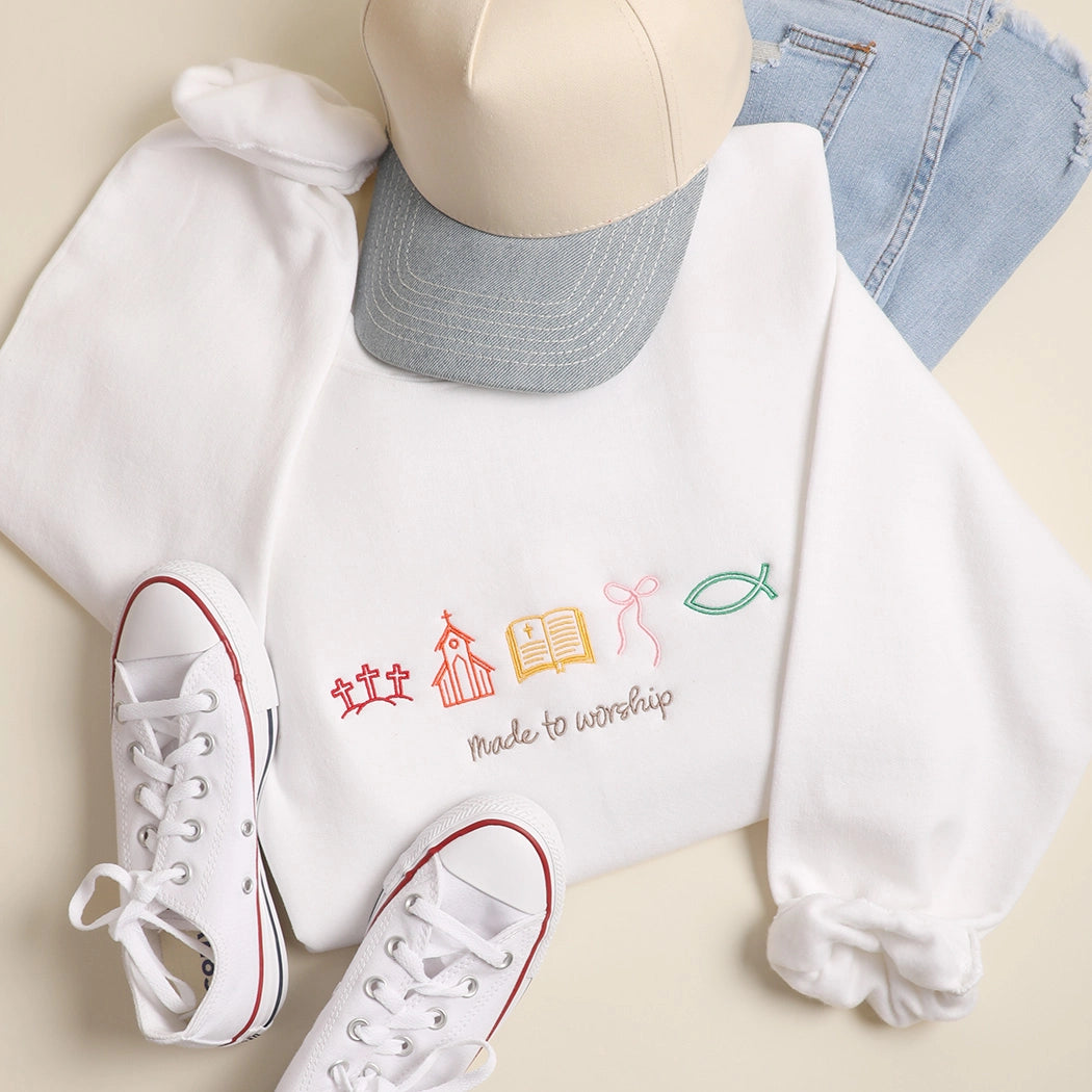 Made to Worship Symbols Embroidered Crewneck