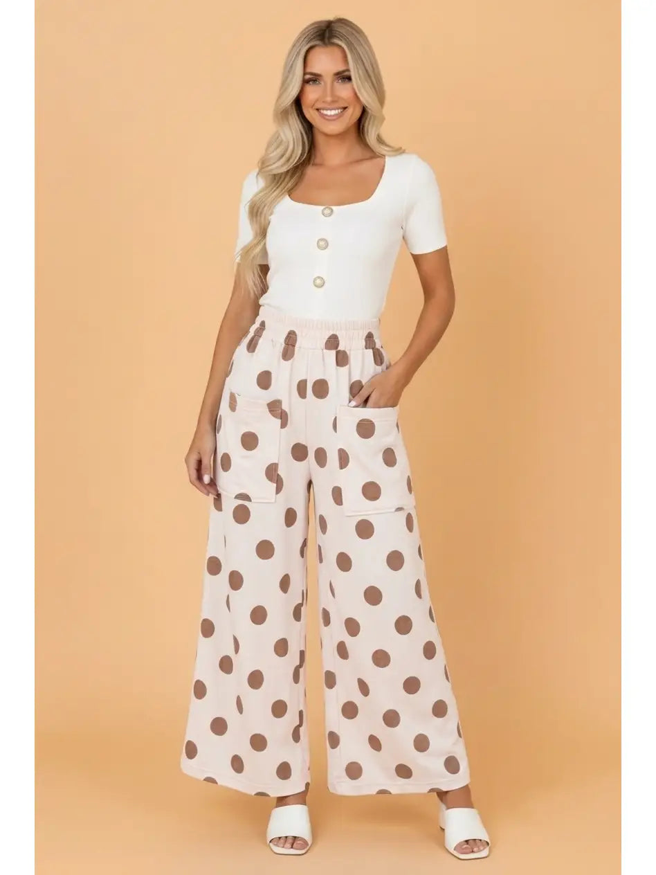 Polka Dot Wide Leg Elastic Waist Pants