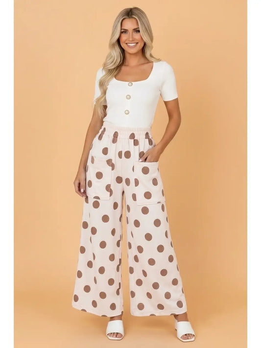 Polka Dot Wide Leg Elastic Waist Pants