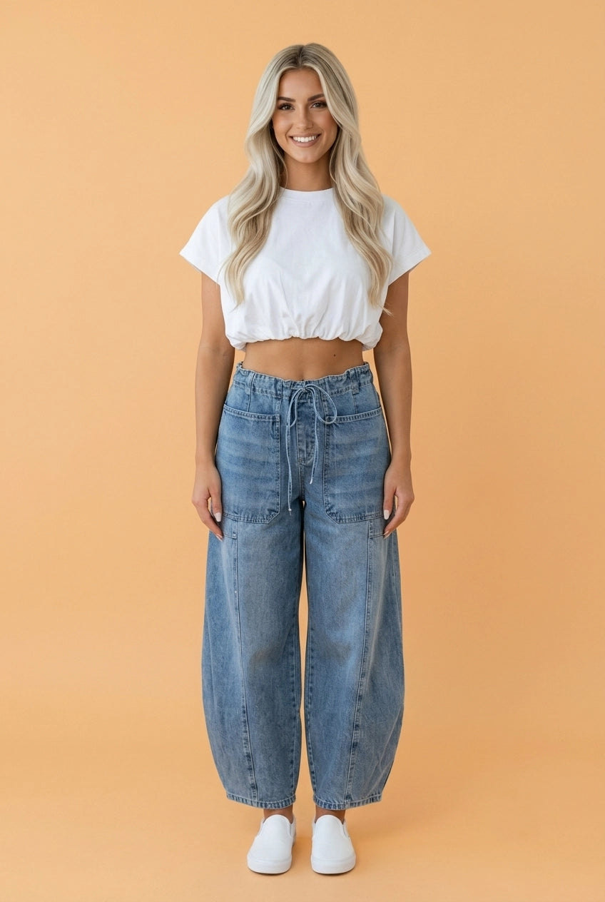 Paperbag Waist Barrel Jeans