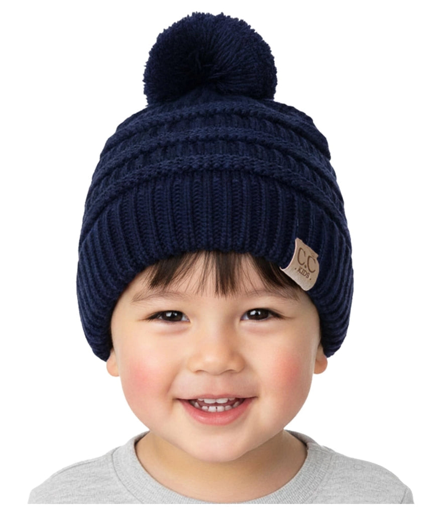 Toddler/Kids Cable Knit Pom Beanie - Navy