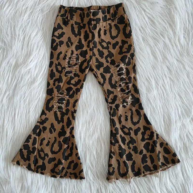 Distressed Leopard Flare Denim