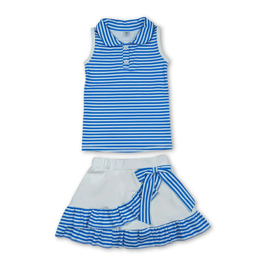 Blue Striped Tank & Bow Ruffle Skort