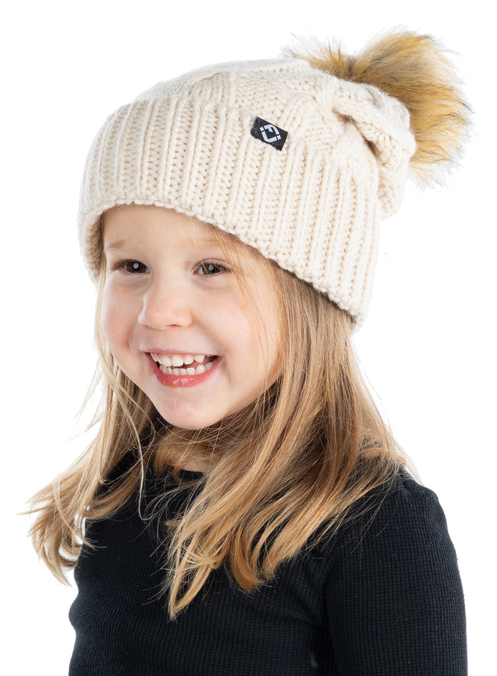 Toddler/Kids Oversized Cable Knit Pom Beanie - Beige