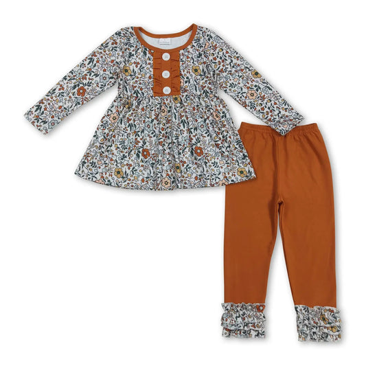 Brown Ditsy Floral Tunic & Pants