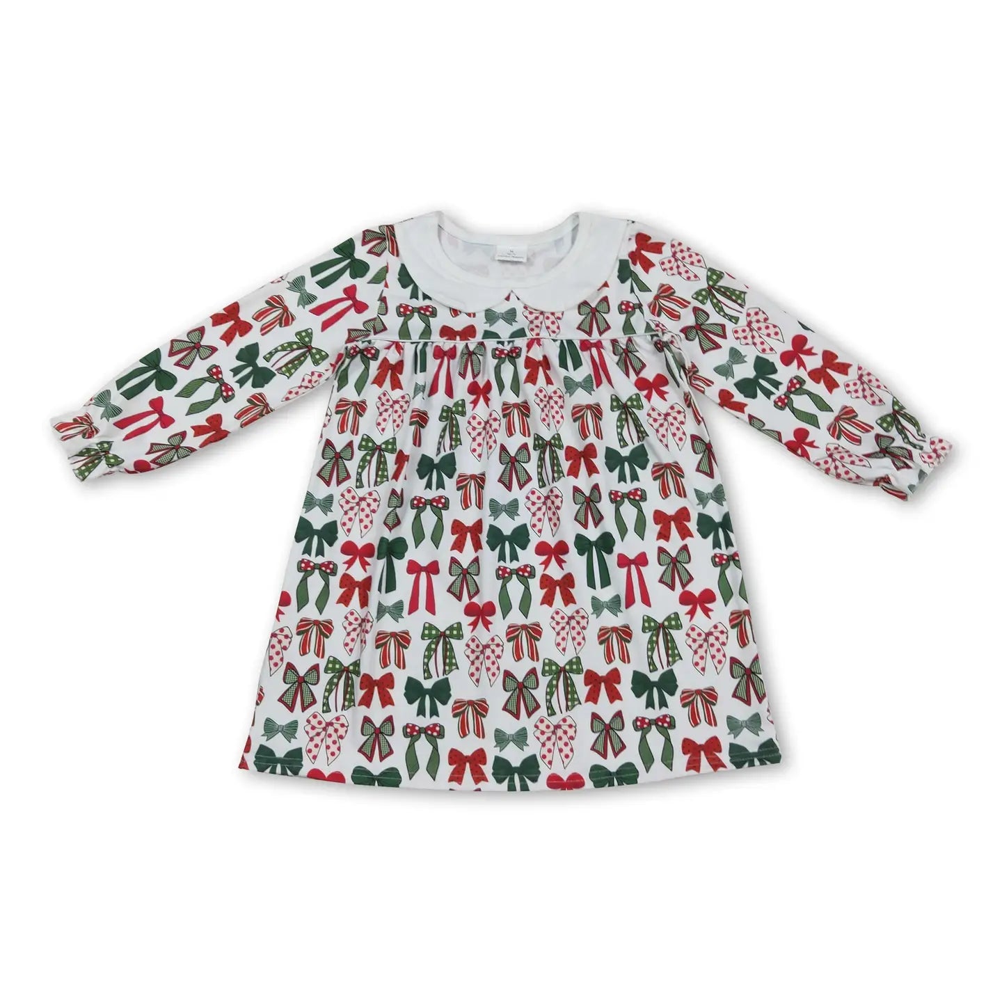 Red & Green Bows Collared Dress