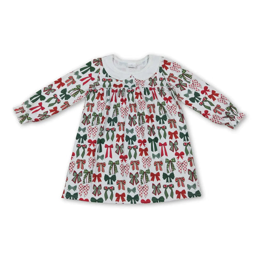 Red & Green Bows Collared Dress