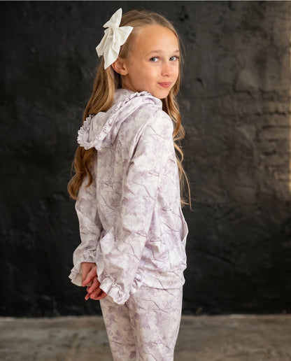 Light Gray Camo Hooded Ruffle Pocket Lounge Set