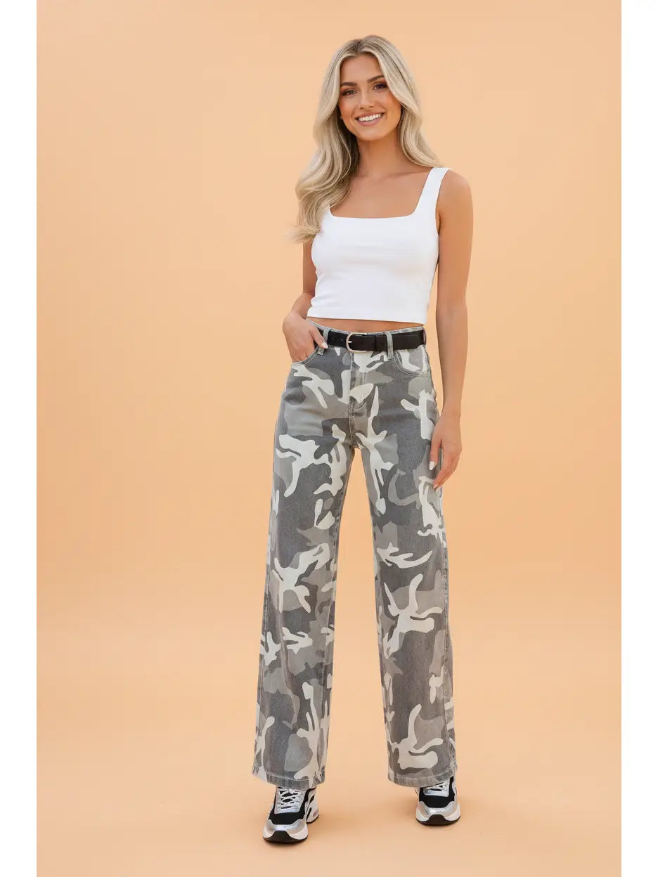 Camo Denim High Waist Jeans