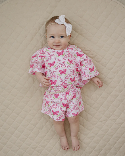 Pink Butterfly Shorts Set