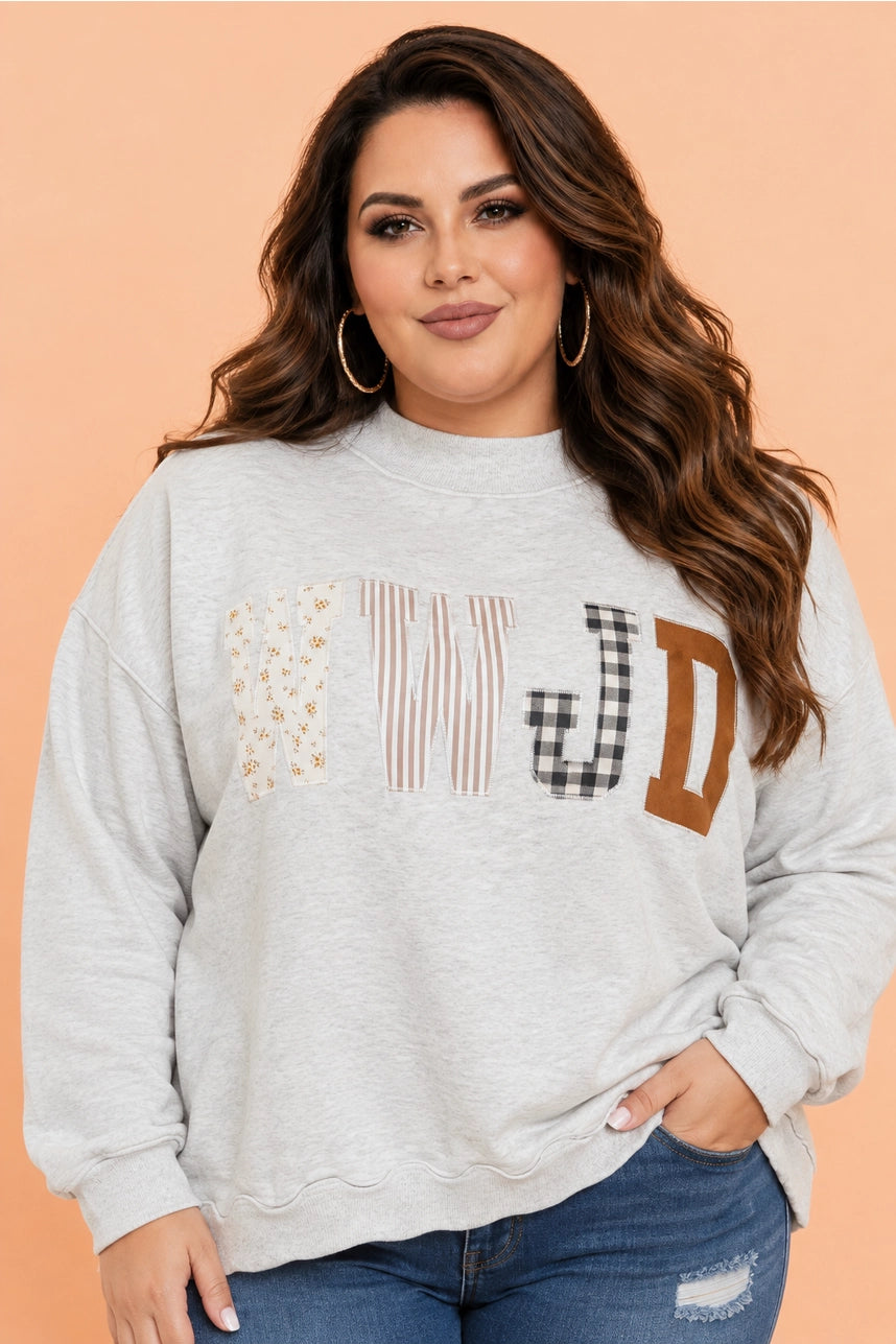 WWJD Appliqué Mock Neck - Curvy