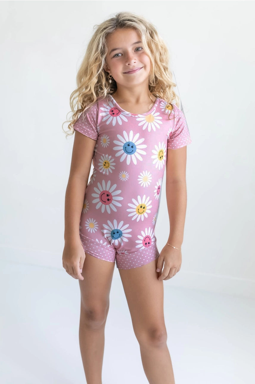 Pink Dot Daisy Smiley Face Leotard