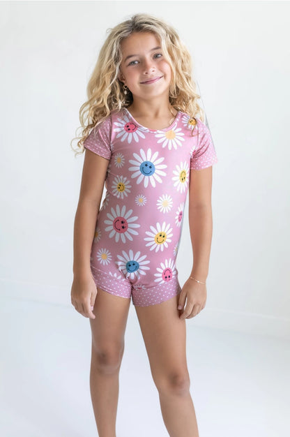 Pink Dot Daisy Smiley Face Leotard