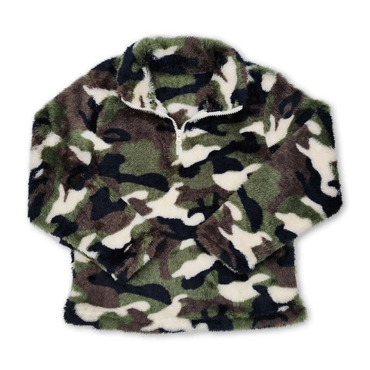 Green Camo Fuzzy 1/4 Zip