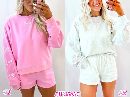 Embroidered Bow Sweatshirt & Shorts
