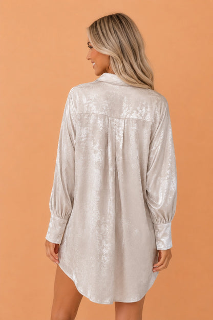 Metallic Long Sleeve Collared Dress