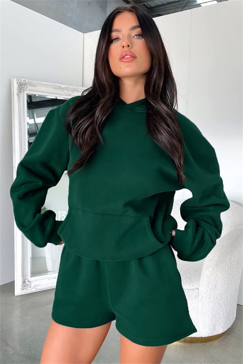 Solid Hoodie & Shorts Set