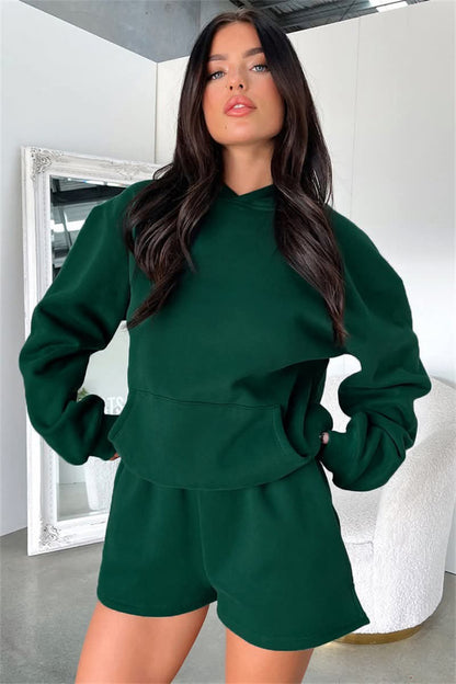 Solid Hoodie & Shorts Set