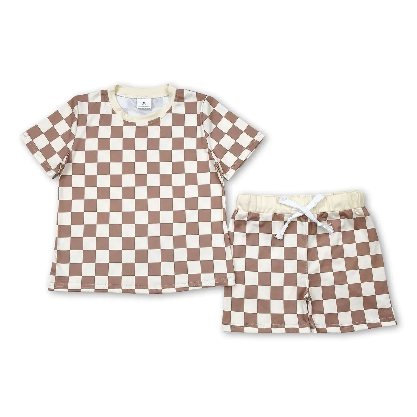 Khaki Checkered Tee & Shorts Set