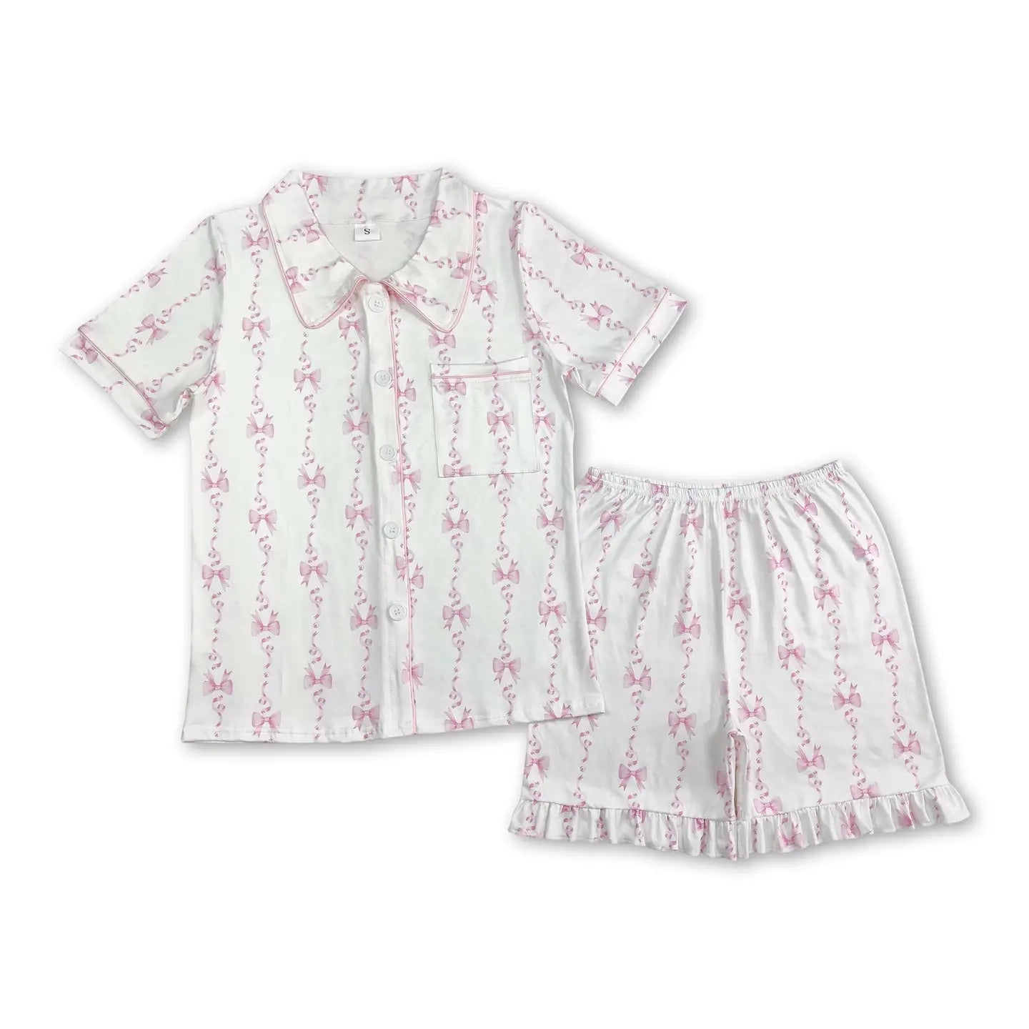 White & Pink Bow Button Down Women's PJs