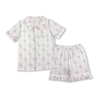 White & Pink Bow Button Down Women's PJs