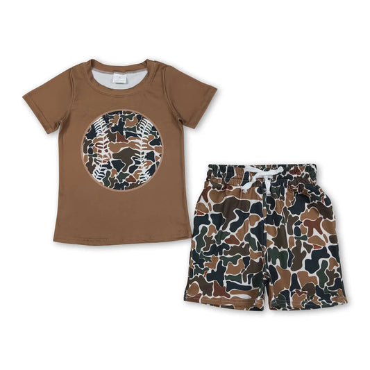 Brown Camo Baseball & Shorts Set