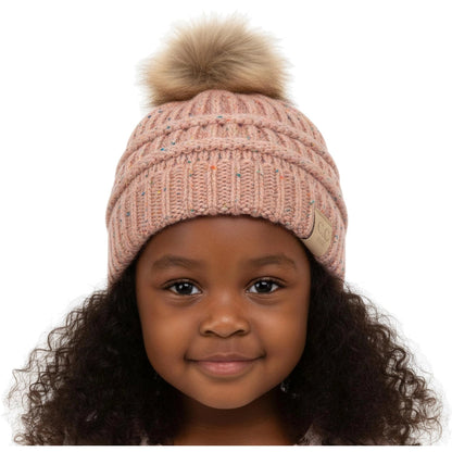 Toddler/Kids Cable Knit Pom Beanie - Indy Pink Confetti