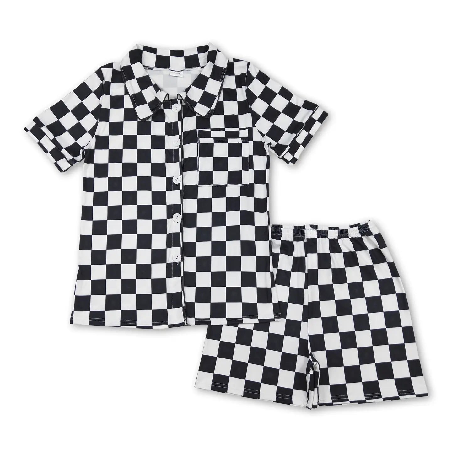 Black & White Checks Button Down PJs