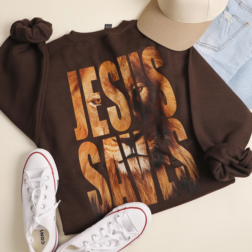 Jesus Saves Lion Crewneck