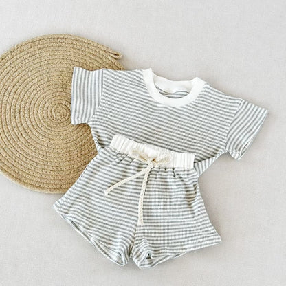 Striped Waffle Shorts Set