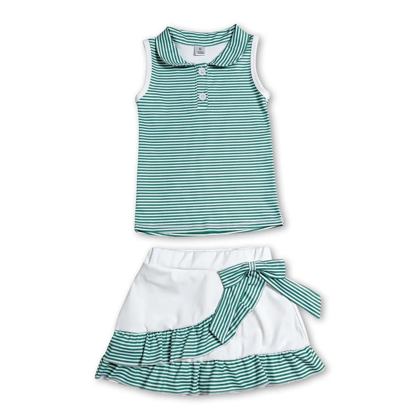 Green Striped Tank & Bow Ruffle Skort