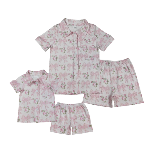 Pink Bow Floral Button Down PJs