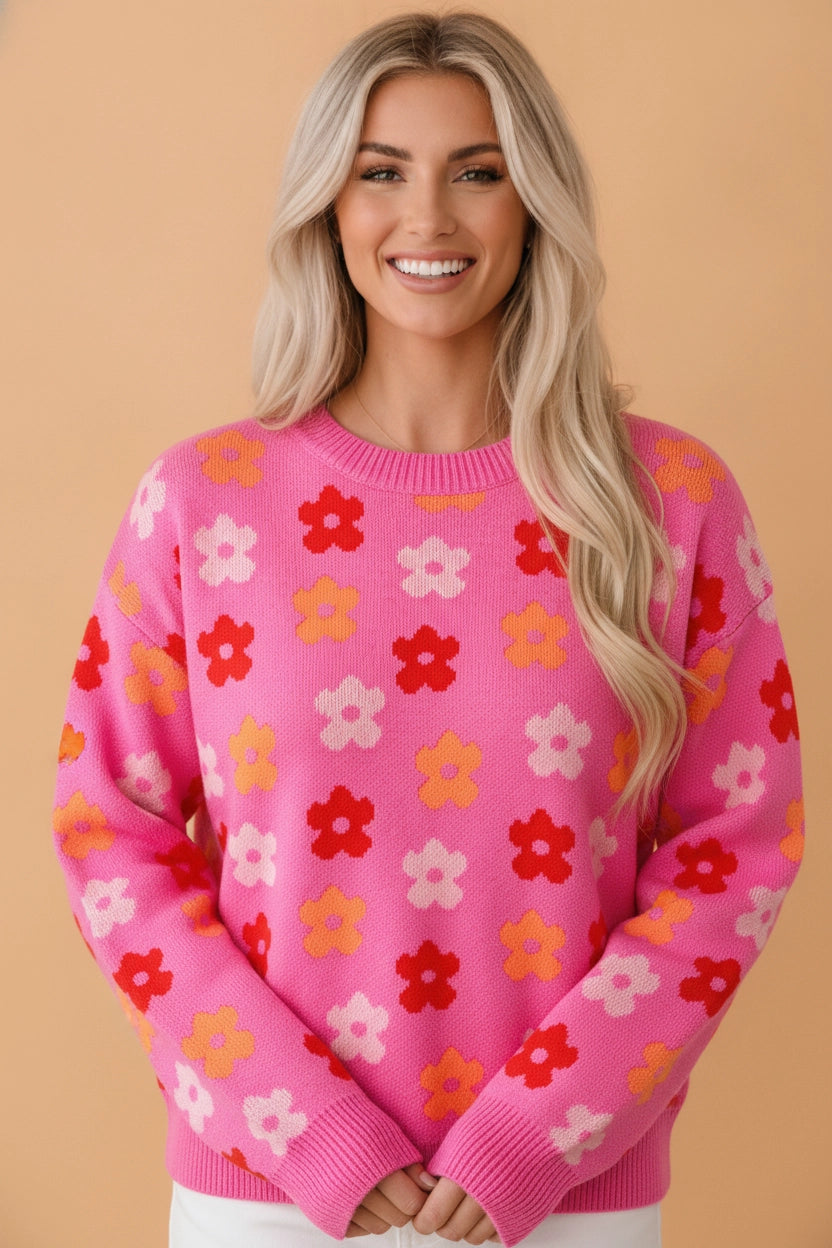 Pink Daisy Knit Sweater