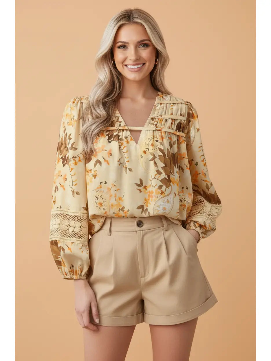 Paisley Patchwork V-Neck Blouse