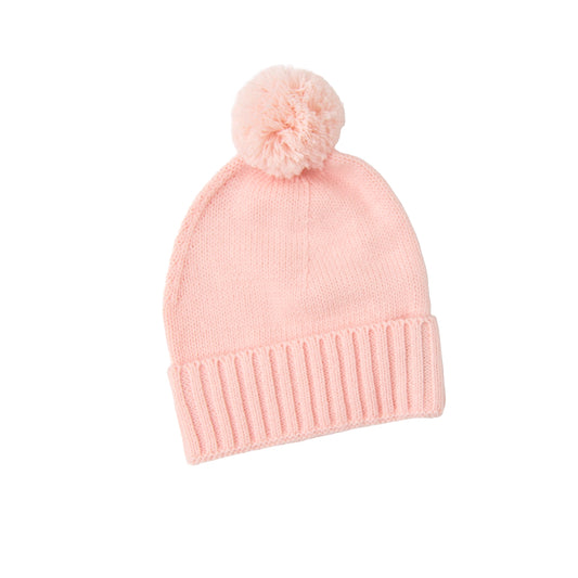 Baby Pink Knit Pom Beanie