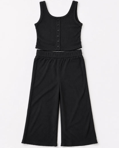 Black Button Front Ribbed Tank