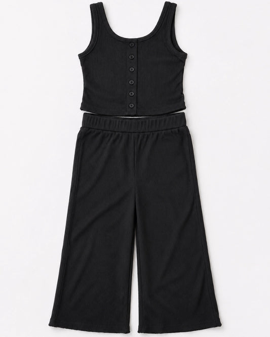 Black Ribbed Wide Leg Pants