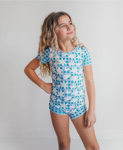 Green Blue Daisy Check Leotard