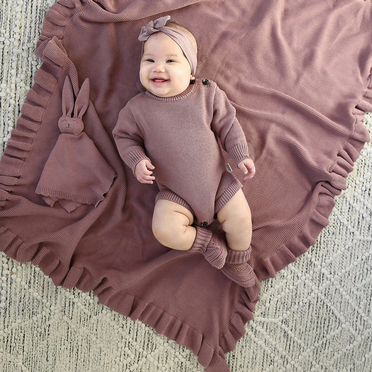 Mauve Knit Ruffle Blanket