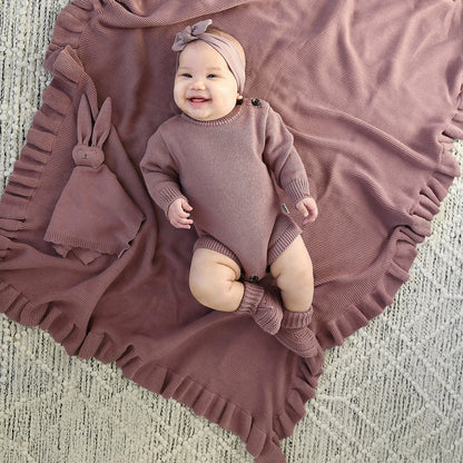 Mauve Knit Ruffle Blanket