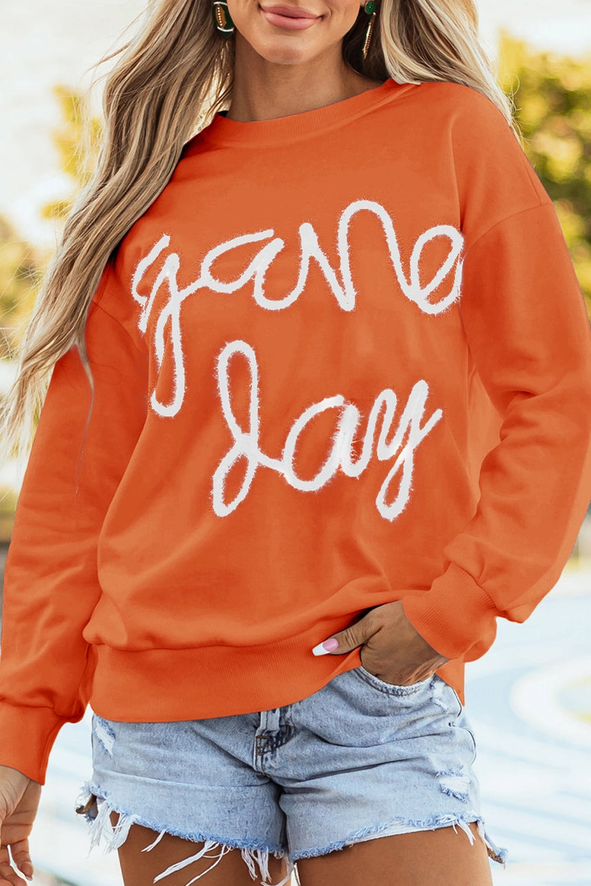 Tinsel Embroidery Orange & White Gameday Sweatshirt