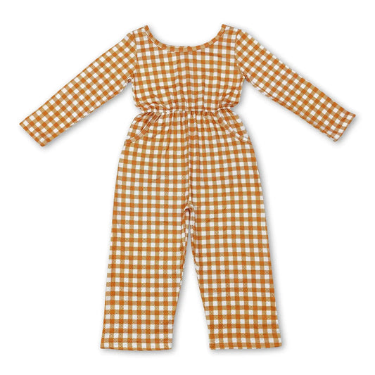 Orange Gingham Long Sleeve Jumpsuit
