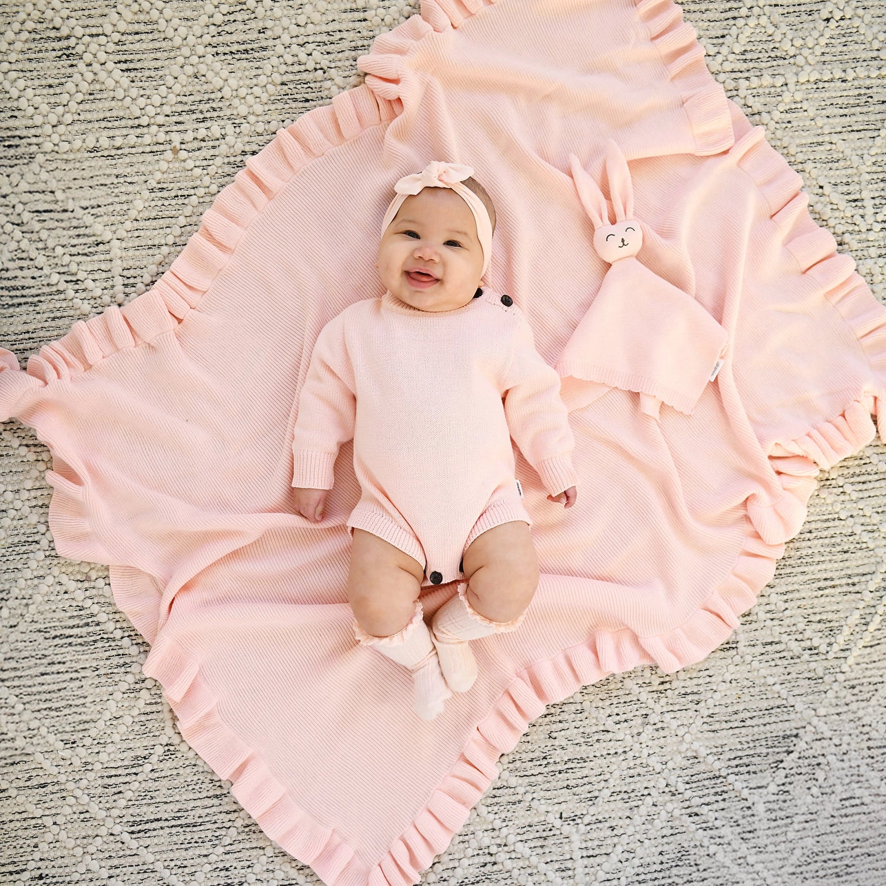Baby Pink Knit Ruffle Blanket
