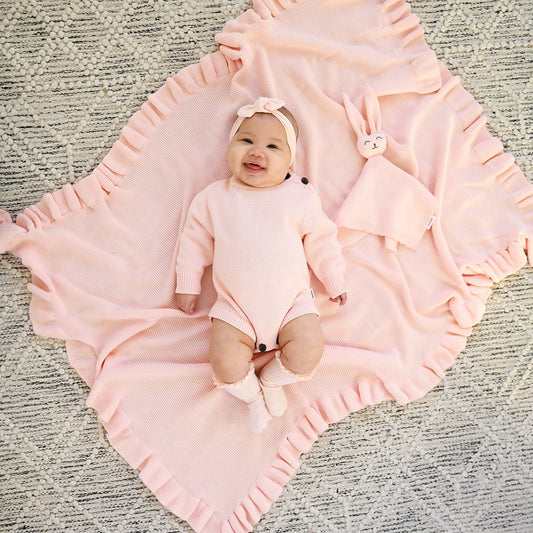 Baby Pink Knit Ruffle Blanket