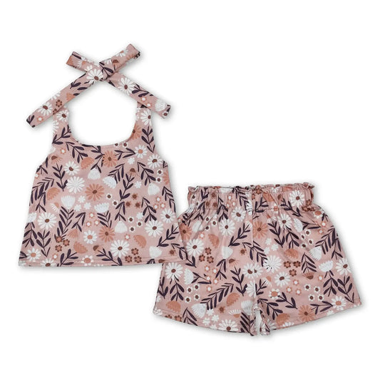 Khaki Floral Halter Top & Shorts