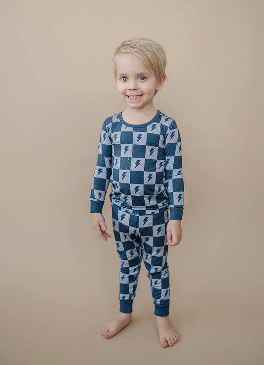 Blue Check Bolts Bamboo - 2-Piece Set