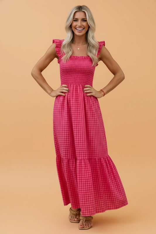 Red & Pink Gingham Smocked Sundress