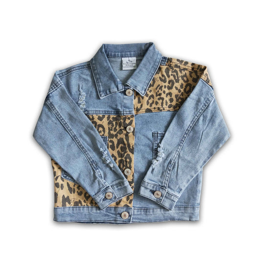 Leopard Blocked Denim Jacket